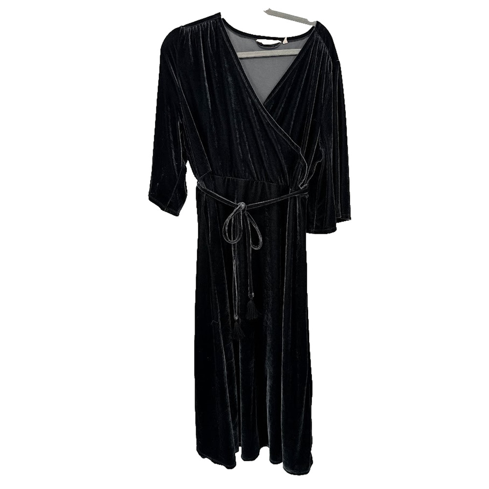 Soft Surroundings 2X Black Velvet Maxi Dress Witchy Goth Soft‎ Dark Fairy Hallow